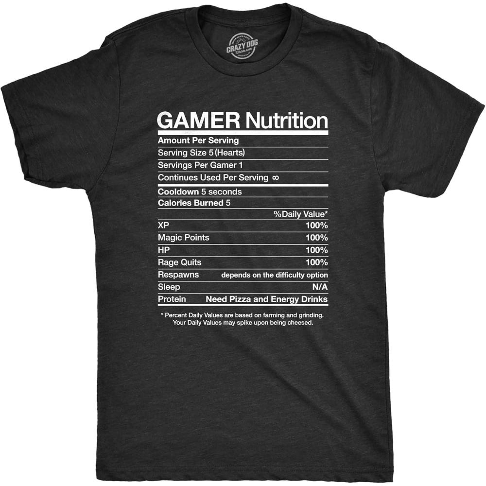 imageMens Gamer Nutrition Funny Nerdy Saying Gift for Him Video Gaming TShirtHeather Black Nutrition