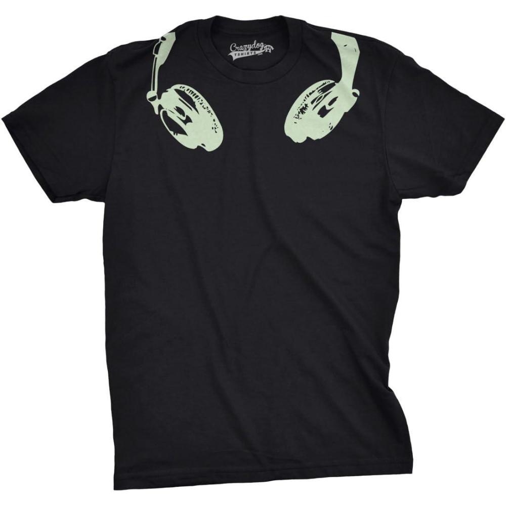 imageMens Glow in The Dark Headphones T Shirt Cool Music Lover DJ Funny Graphic TeeBlack