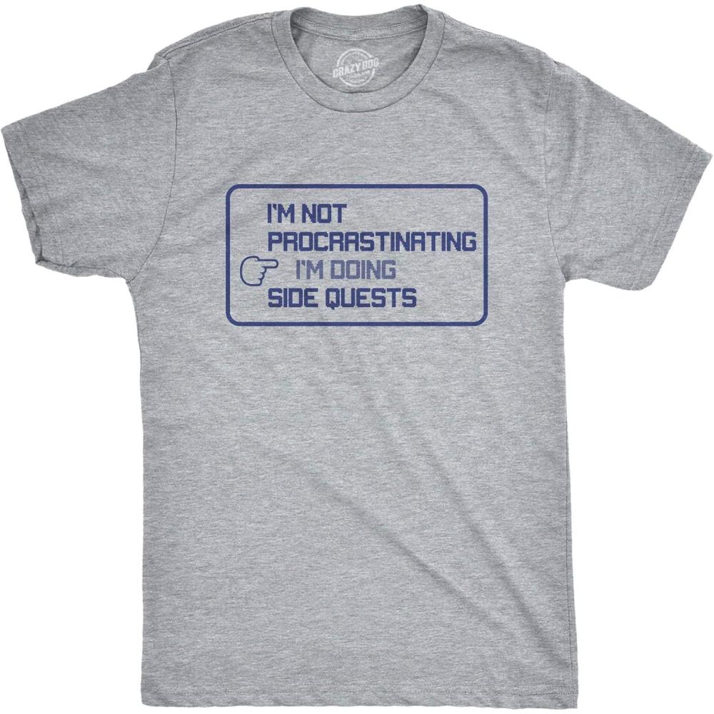 imageMens Im Not Procrastinating Im Doing Side Quests T Shirt Funny Nerdy Video Game TeeLight Heather Grey