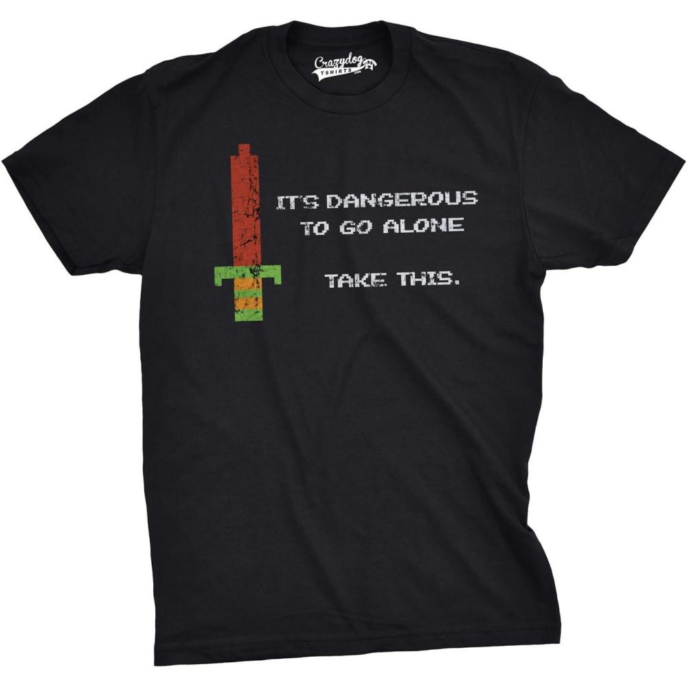 imageMens Its Dangerous to Go Alone Take This Funny Nerdy Vintage Video Game T ShirtBlack