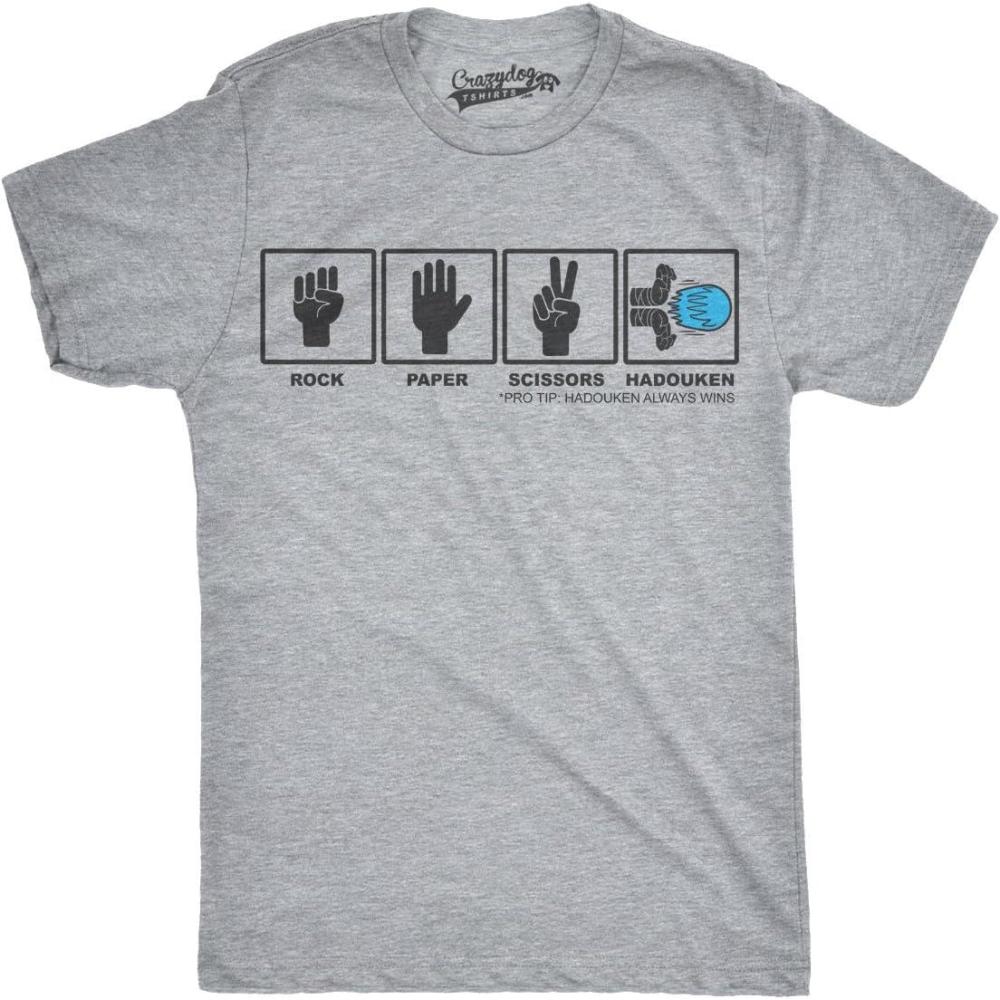 imageMens Rock Paper Scissors Hadouken T Shirt Funny Video Gamer Nerdy Graphic TeeLight Heather Grey Hadouken