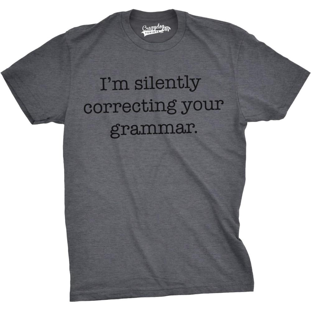 imageMens Silently Correcting Your Grammar Funny T Shirt Nerdy Sarcastic Tee GraphicDark Heather Grey