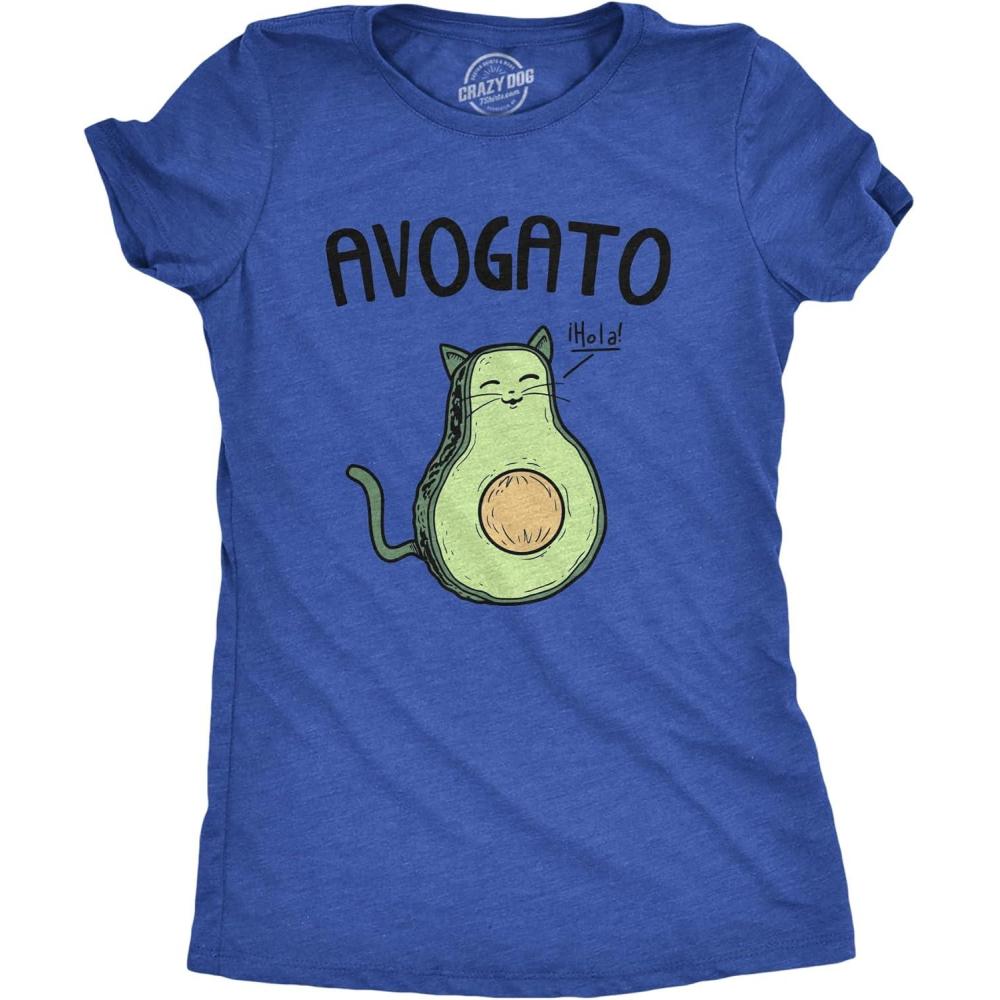 imageWomens Avogato Funny T Shirt Avocado Cat Cute Face Graphic Novelty Tee for GirlsHeather Royal Avogato