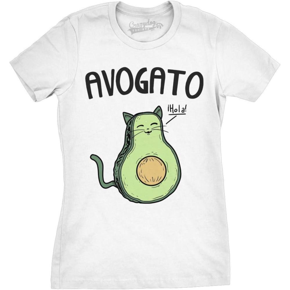 imageWomens Avogato Funny T Shirt Avocado Cat Cute Face Graphic Novelty Tee for GirlsWhite Avogato