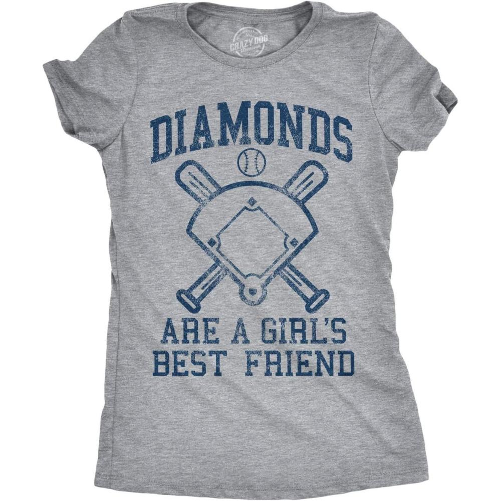 imageWomens Diamonds are A Girls Best Friend Tshirt Funny Cute Baseball for LadiesLight Heather Grey