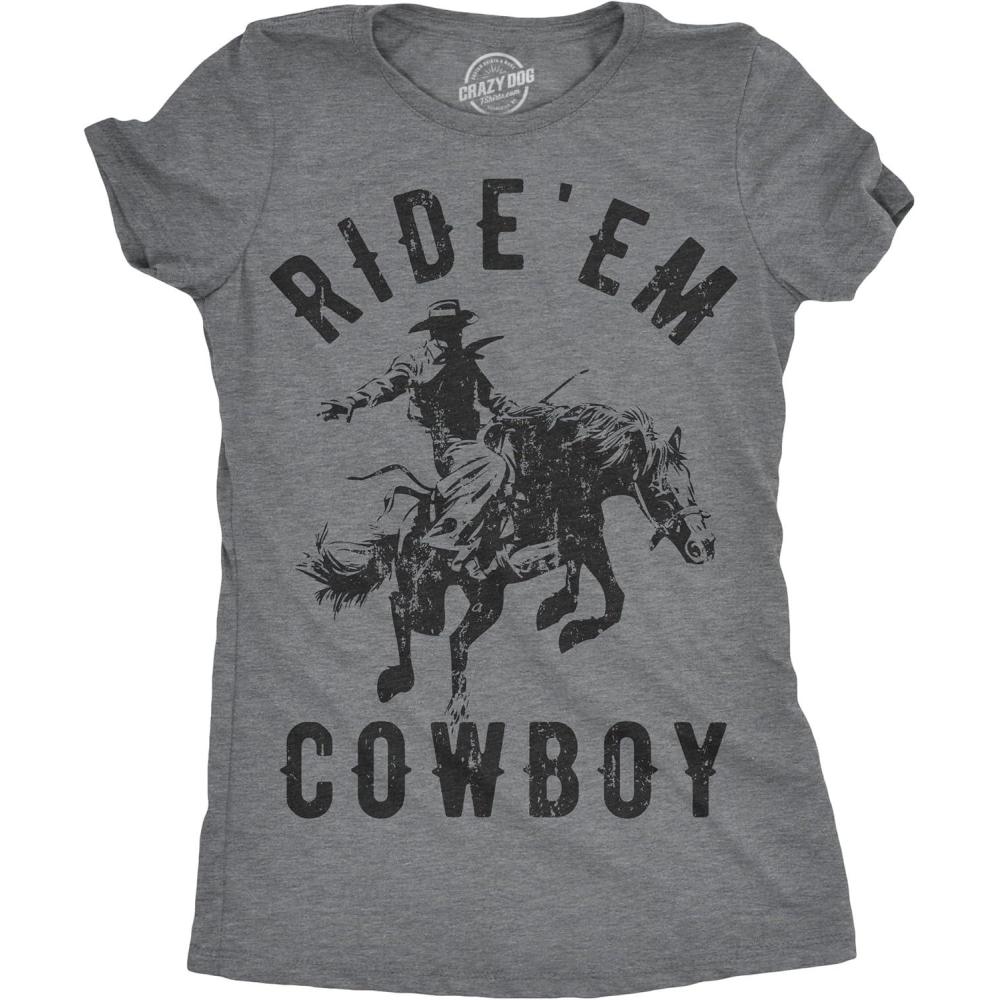 imageWomens Sarcastic T Shirts Funny Tees with Snarky Sayings on Cute Shirts for WomenDark Heather Grey Ride Em