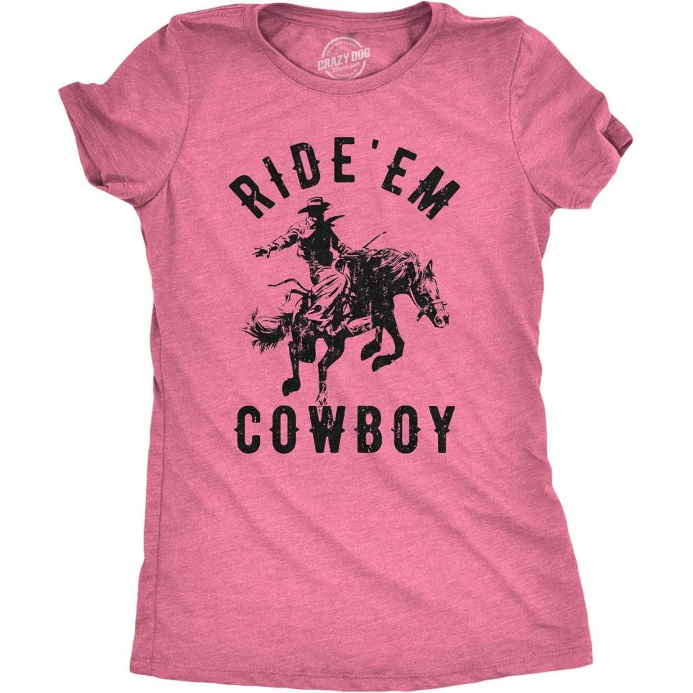 imageWomens Sarcastic T Shirts Funny Tees with Snarky Sayings on Cute Shirts for WomenHeather Pink Ride Em