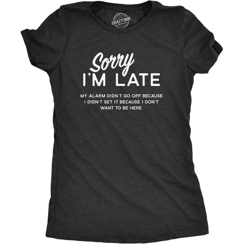 imageWomens Sarcastic T Shirts with Funny Sayings Novelty Graphic Tees for WomenHeather Black Sorry Alarm