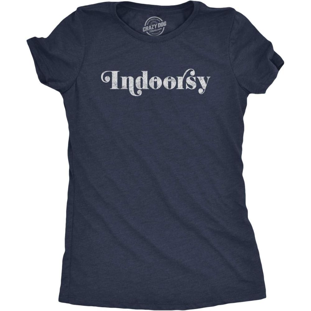 imageWomens Sarcastic T Shirts with Funny Sayings Novelty Graphic Tees for WomenHeather Navy Indoorsy