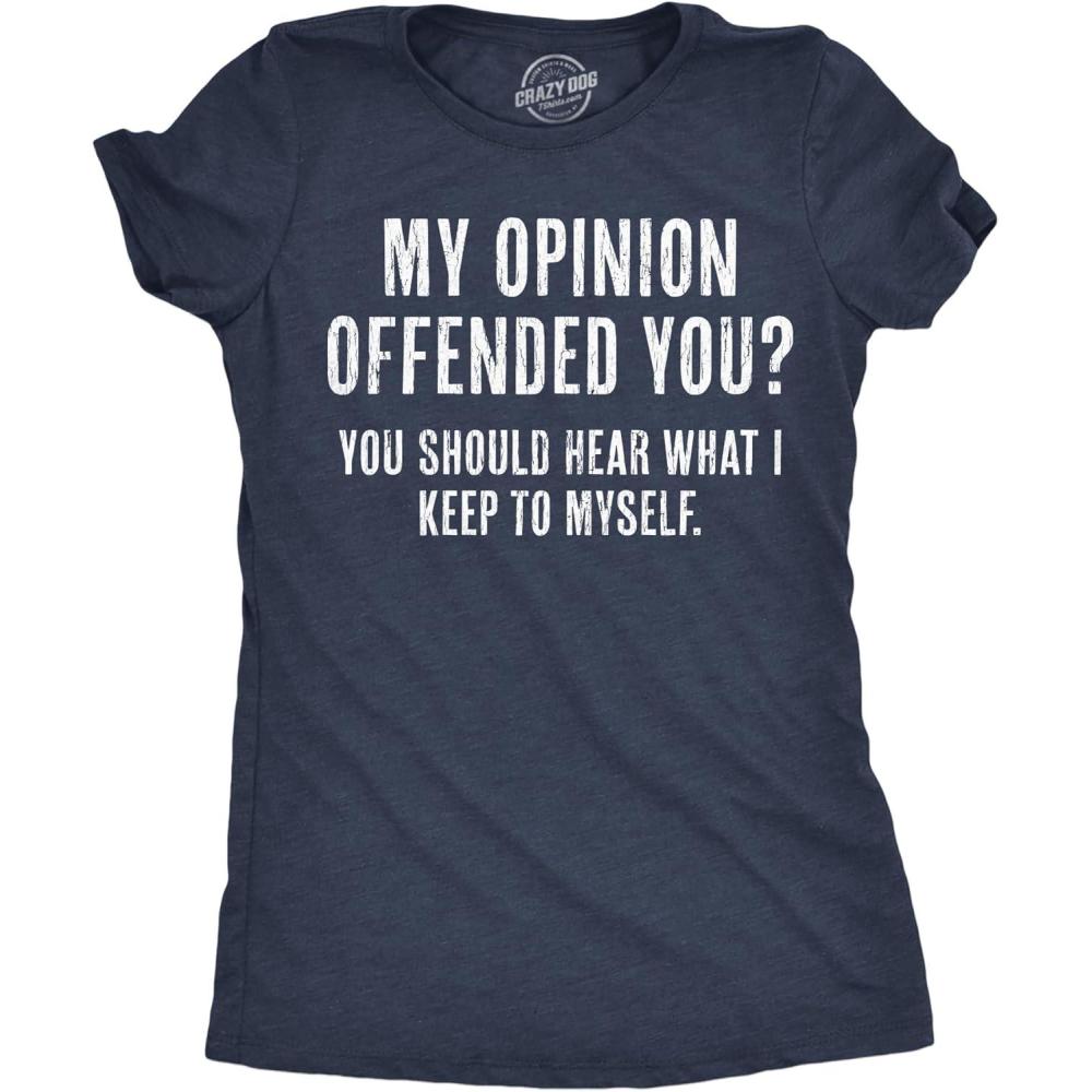 imageWomens Sarcastic T Shirts with Funny Sayings Novelty Graphic Tees for WomenHeather Navy Opinion Offended