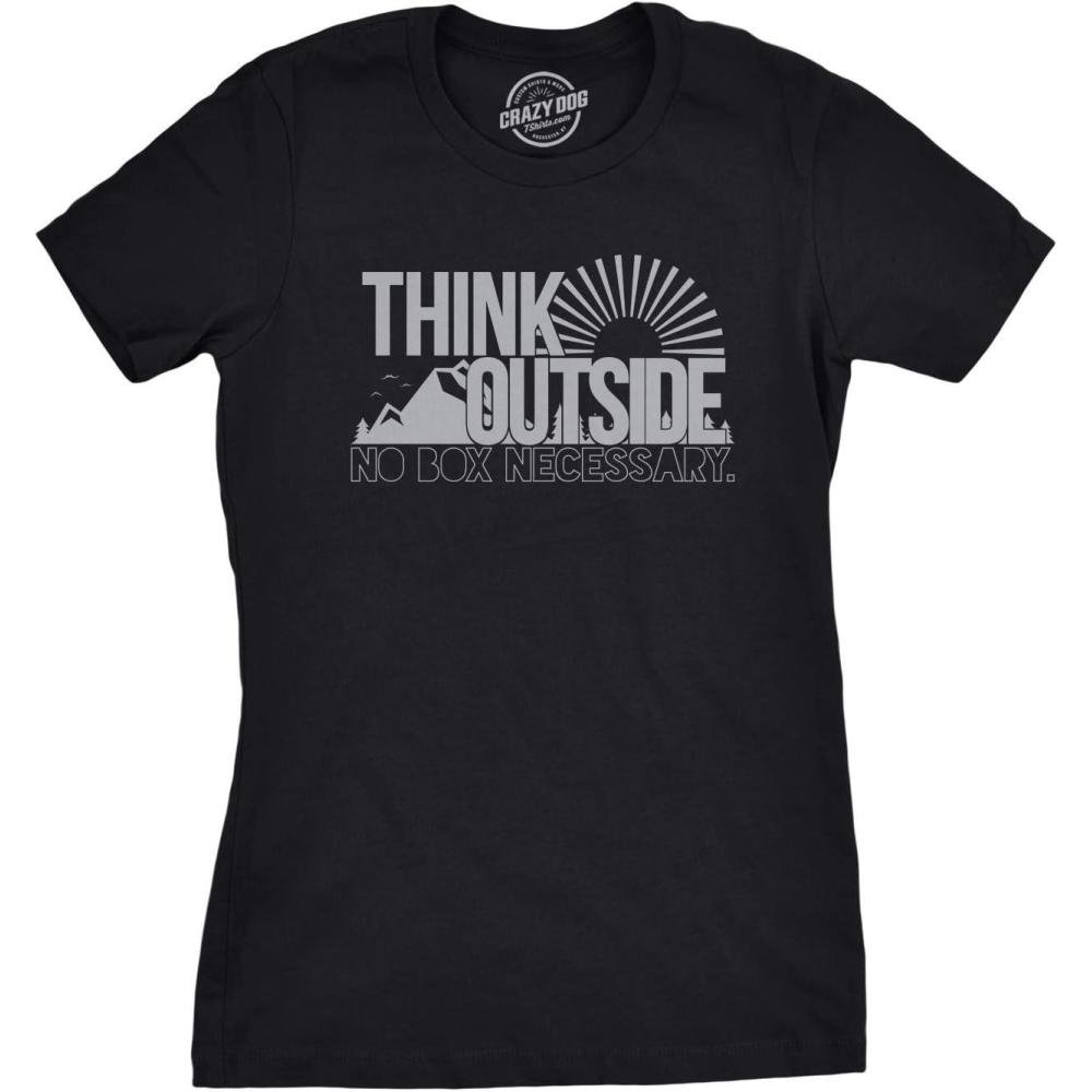 imageWomens Think Outside No Box Necessary Funny Cool Camping Graphic Funny T ShirtBlack