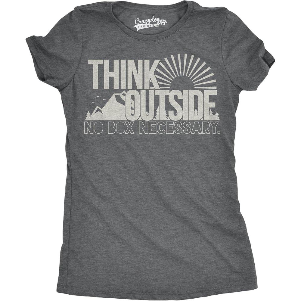 imageWomens Think Outside No Box Necessary Funny Cool Camping Graphic Funny T ShirtDark Heather Grey
