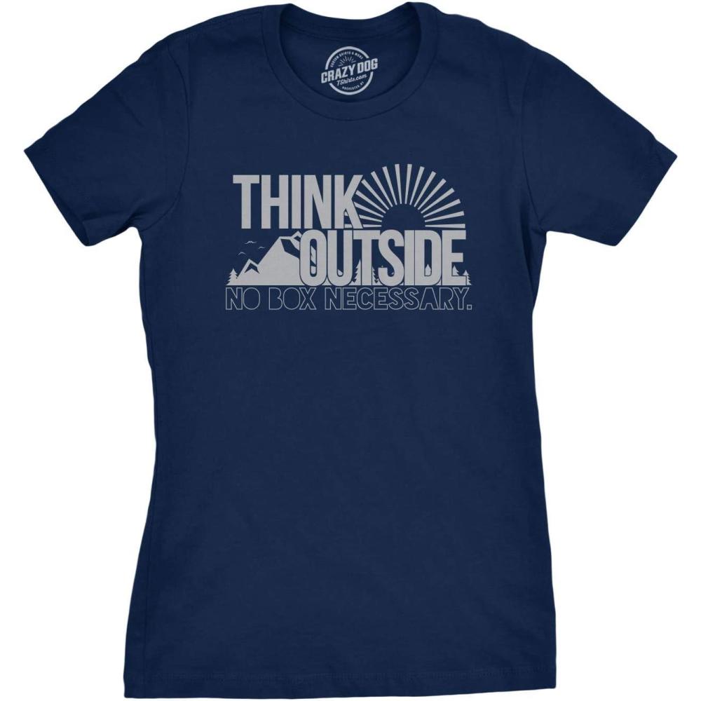 imageWomens Think Outside No Box Necessary Funny Cool Camping Graphic Funny T ShirtNavy
