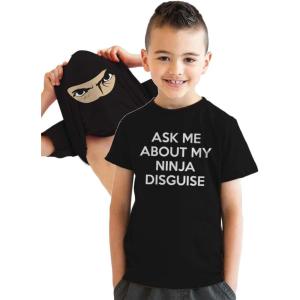 Crazy Dog Youth Ask Me About My Ninja Disguise T Shirt Funny Costume Novelty Flip Tee for Kids(Black)