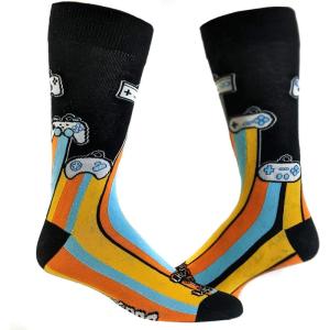 Funny Gamer Crew Socks for Men – Retro Video Game Controller Print – Cool Gaming Socks – Novelty Gift for Gamers, Nerds, and Geeks