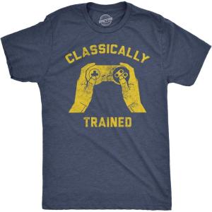Mens Classically Trained T Shirt Funny Gaming Gift Nerd Gamer Retro Geek Tee(Heather Navy – Classically Trained)