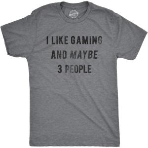 Mens I Like Gaming and Maybe 3 People T Shirt Funny Video Gamer Gift Cool Gaming(Dark Heather Grey)