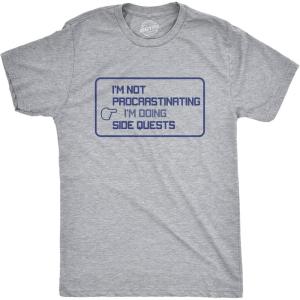Mens I’m Not Procrastinating I’m Doing Side Quests T Shirt Funny Nerdy Video Game Tee(Light Heather Grey)