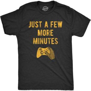 Mens Just A Few More Minutes T Shirt Funny Video Gaming Graphic Tee Gift for Gamer(Heather Black)