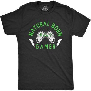 Mens Natural Born Gamer T Shirt Funny Video Game Lovers Controller Tee for Guys(Heather Black)