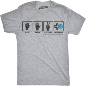 Mens Rock Paper Scissors Hadouken T Shirt Funny Video Gamer Nerdy Graphic Tee(Light Heather Grey – Hadouken)