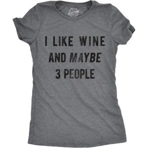 Womens Sarcastic T Shirts with Funny Sayings Novelty Graphic Tees for Women(Dark Heather Grey – Wine and 3 People)