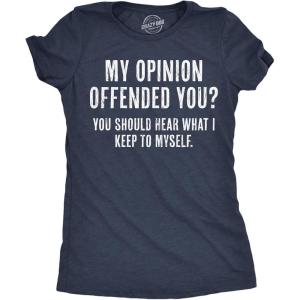 Womens Sarcastic T Shirts with Funny Sayings Novelty Graphic Tees for Women(Heather Navy – Opinion Offended)