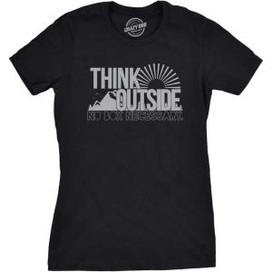 Womens Think Outside No Box Necessary Funny Cool Camping Graphic Funny T Shirt(Black)