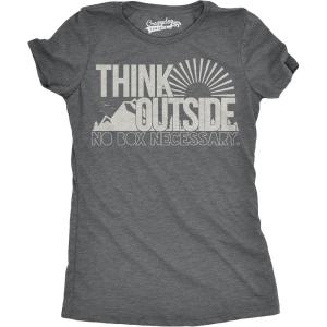 Womens Think Outside No Box Necessary Funny Cool Camping Graphic Funny T Shirt(Dark Heather Grey)