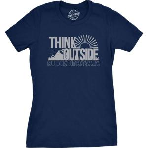 Womens Think Outside No Box Necessary Funny Cool Camping Graphic Funny T Shirt(Navy)