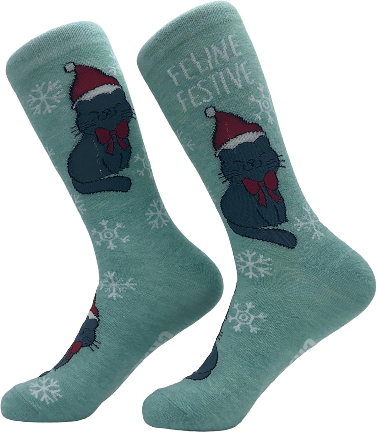 imageCrazy Dog Womens Christmas Socks Cute Cozy Festive Xmas Socks for The HolidaysFeline Festive