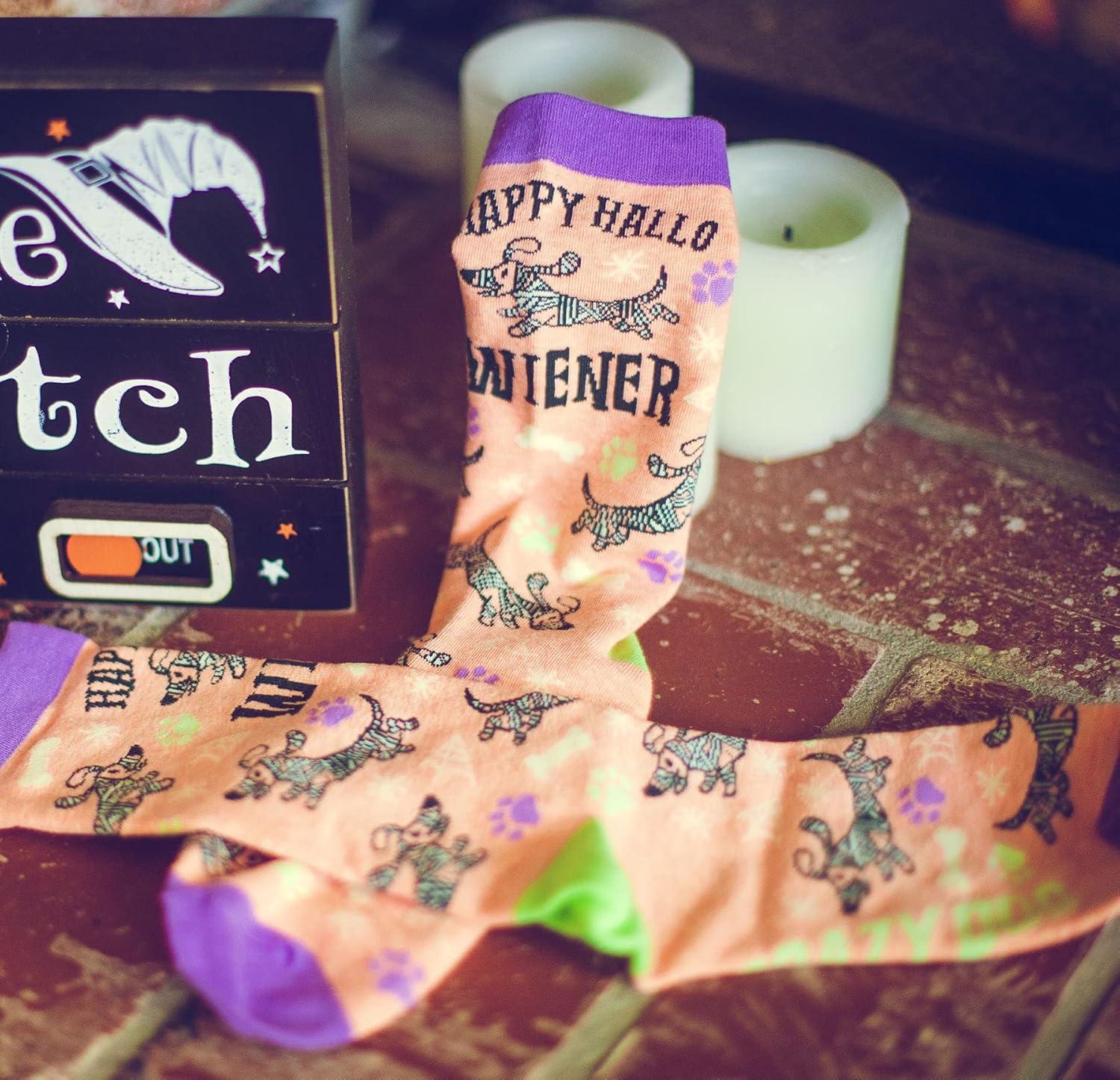 imageWomens Happy Hallowiener Socks Funny Halloween Pet Dog Puppy Dachshund Lover Footwear
