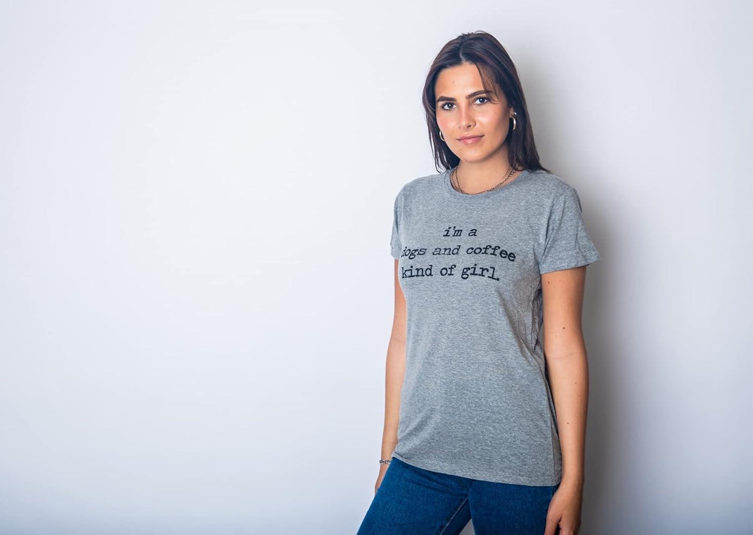 imageWomens Im A Dogs and Coffee Kind of Girl T Shirt Funny Pet Lover Mom Puppy TeeDark Heather Grey