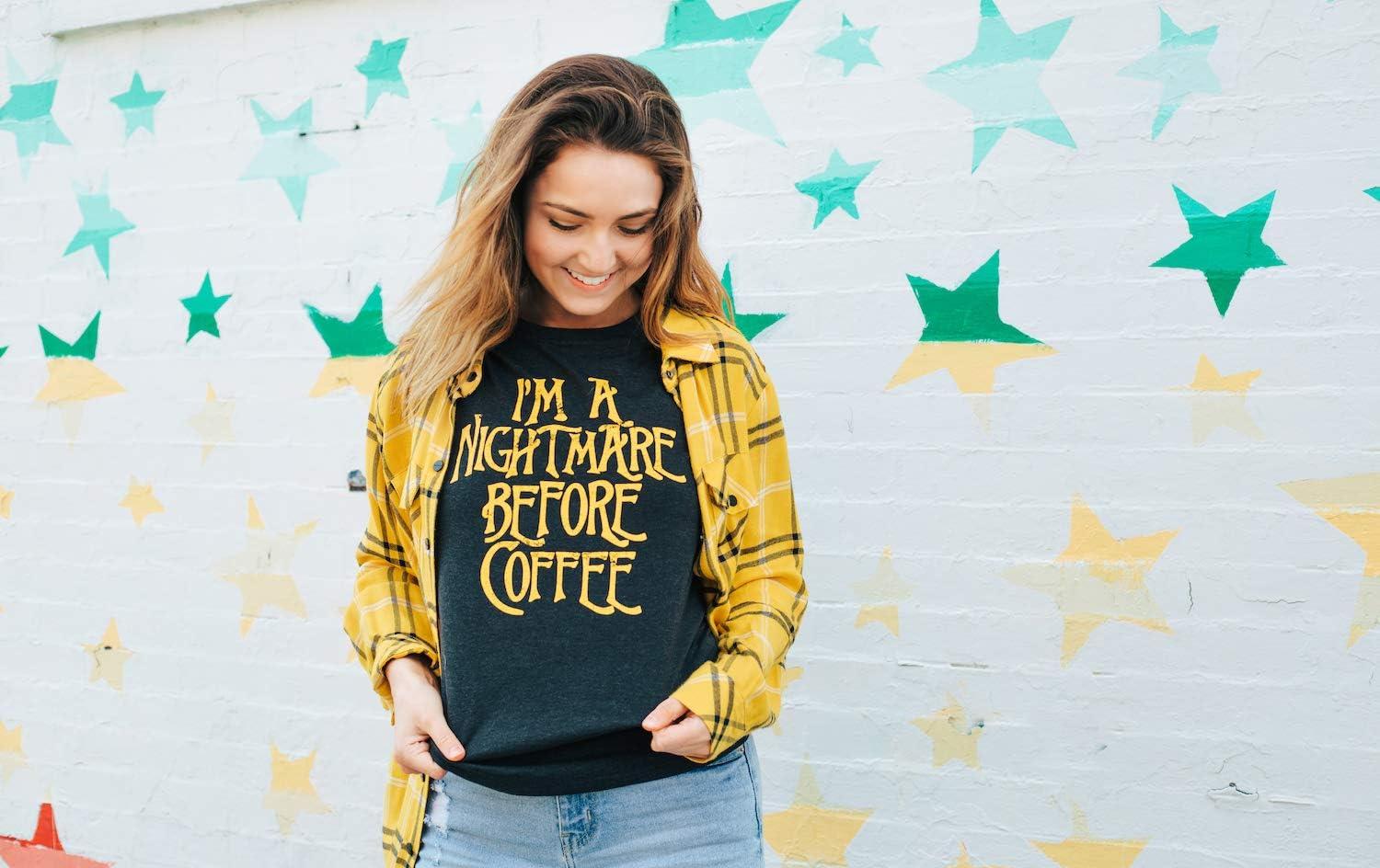 imageWomens Im A Nightmare Before Coffee T Shirt Funny Christmas Movie TeeHeather Black