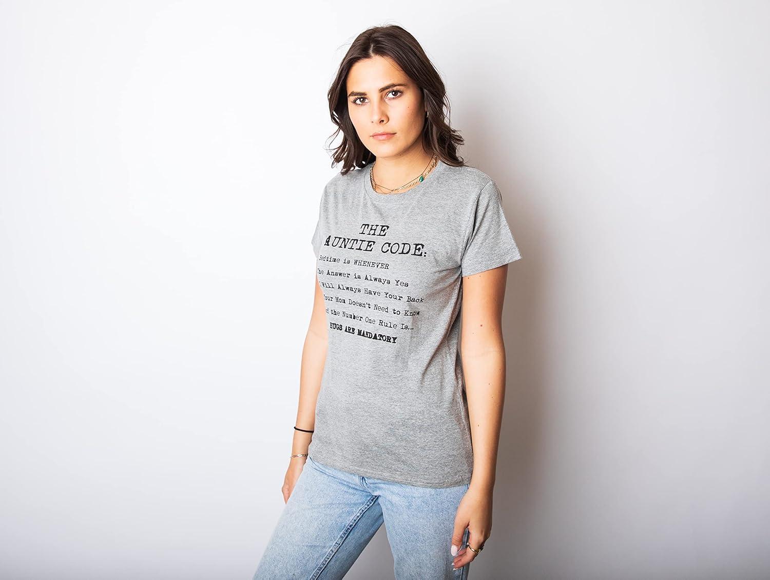 imageWomens The Auntie Code T Shirt Funny Gift for Aunt Sarcastic Novelty Graphic TeeHeather Black