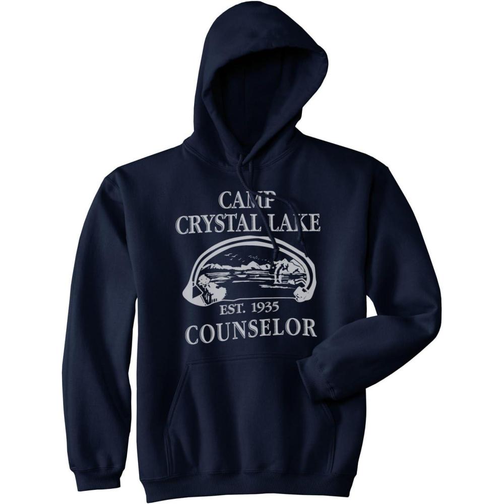 imageCrazy Dog TShirts Camp Crystal Lake Funny Graphic Camping Vintage Graphic Horror Novelty Hoodie