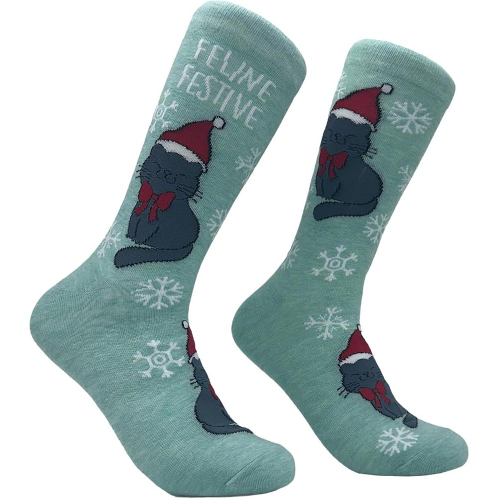 imageCrazy Dog Womens Christmas Socks Cute Cozy Festive Xmas Socks for The HolidaysFeline Festive