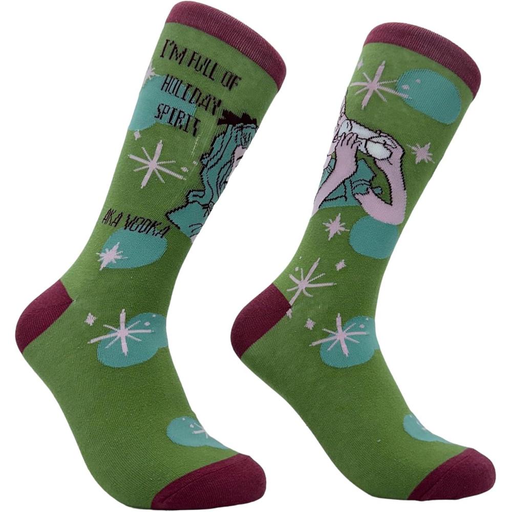 imageCrazy Dog Womens Christmas Socks Cute Cozy Festive Xmas Socks for The HolidaysHoliday Spirit Vodka