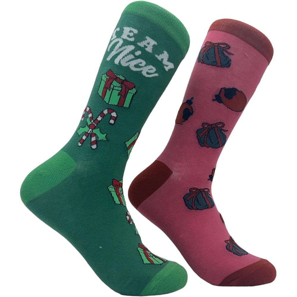 imageCrazy Dog Womens Christmas Socks Cute Cozy Festive Xmas Socks for The HolidaysTeam Naughty Nice