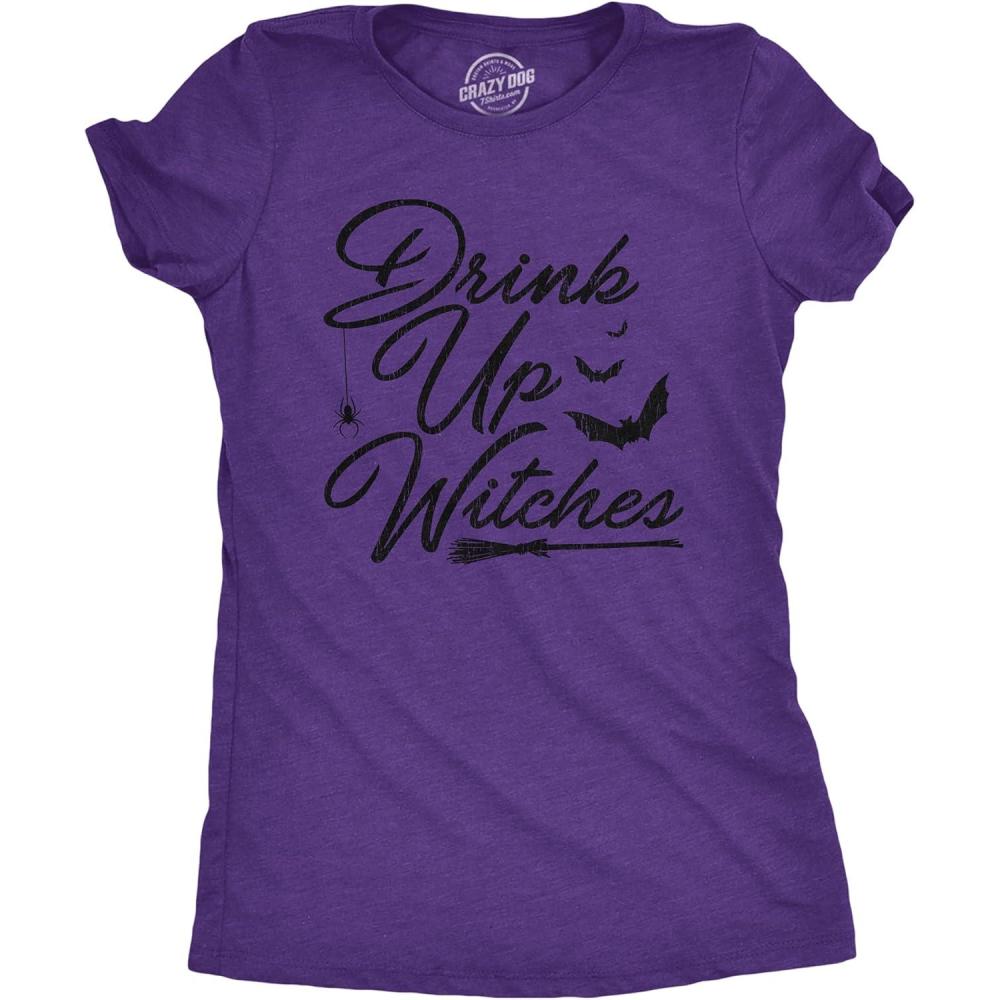 imageFunny Womens Halloween T Shirts Drinking T Shirts for Halloween Party Cute Tees for WomenHeather Purple Drink Up Witches