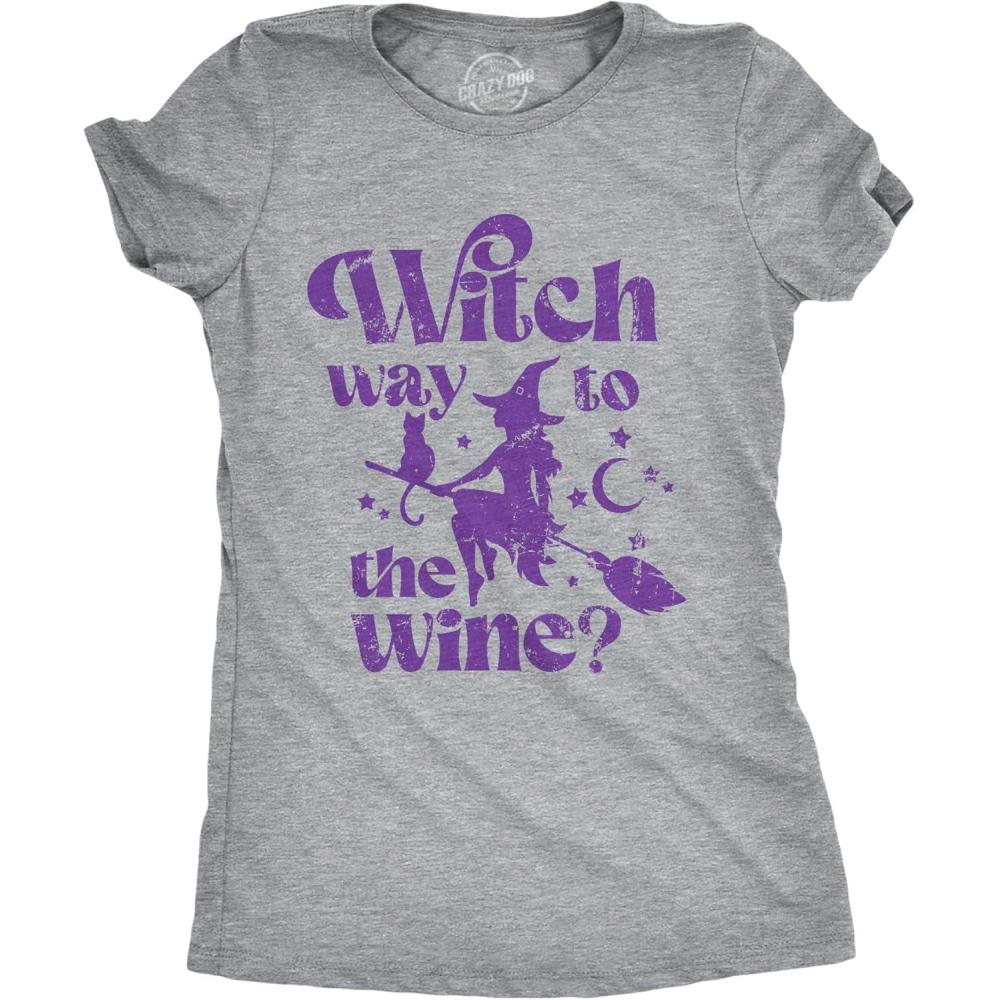 imageFunny Womens Halloween T Shirts Drinking T Shirts for Halloween Party Cute Tees for WomenLight Heather Grey Which Way Wine