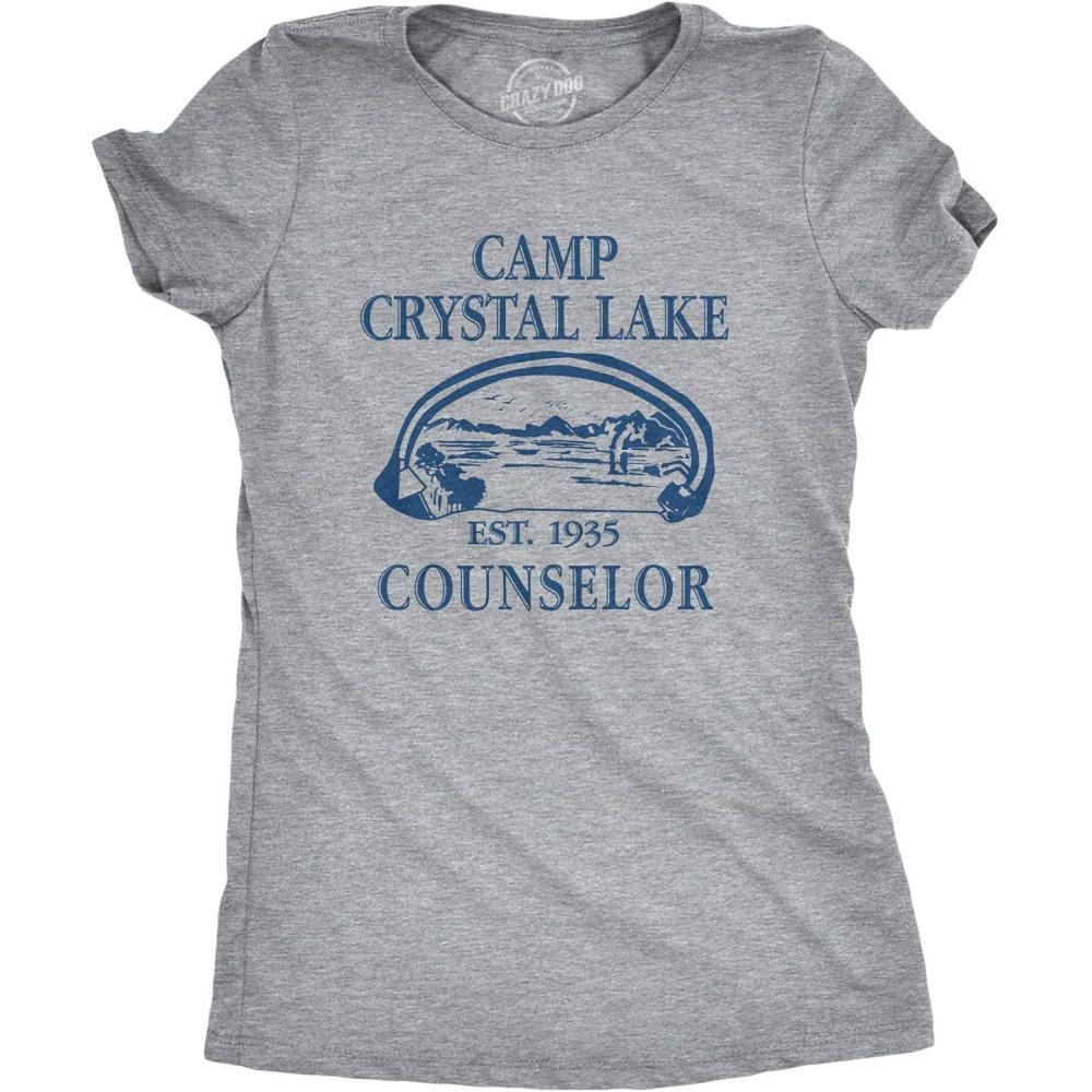 imageWomens Camp Crystal Lake T Shirt Funny Graphic Camping Vintage Adult Novelty TeesLight Heather Grey