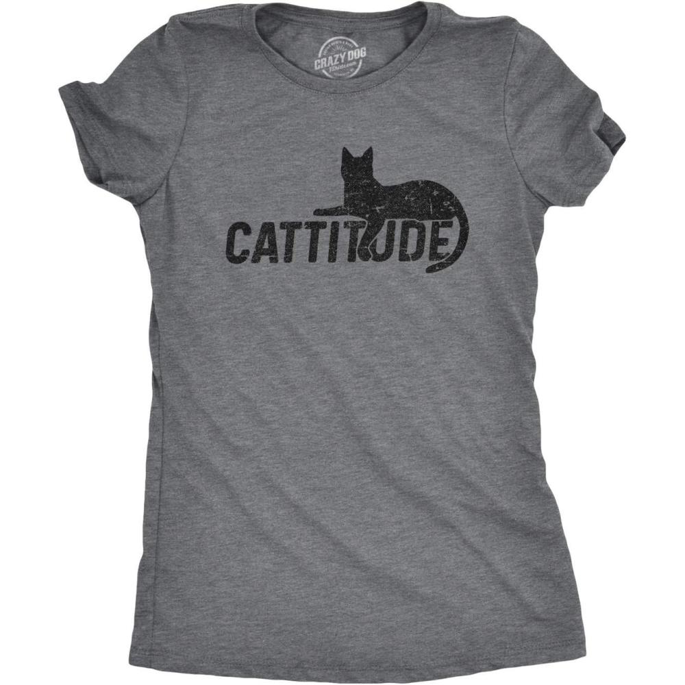 imageWomens Catitude T Shirt Funny Pet Cat Attitude TeeDark Heather Grey