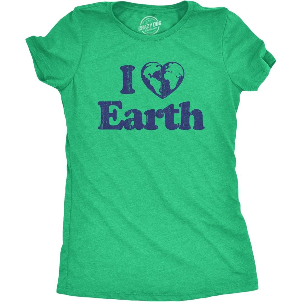 imageWomens Earth Day T Shirt Funny Awesome Environmental Nature Recycling Tee for LadiesHeather Green I Heart Earth