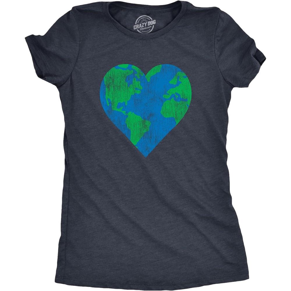 imageWomens Earth Day T Shirt Funny Awesome Environmental Nature Recycling Tee for LadiesHeather Navy Earth Heart