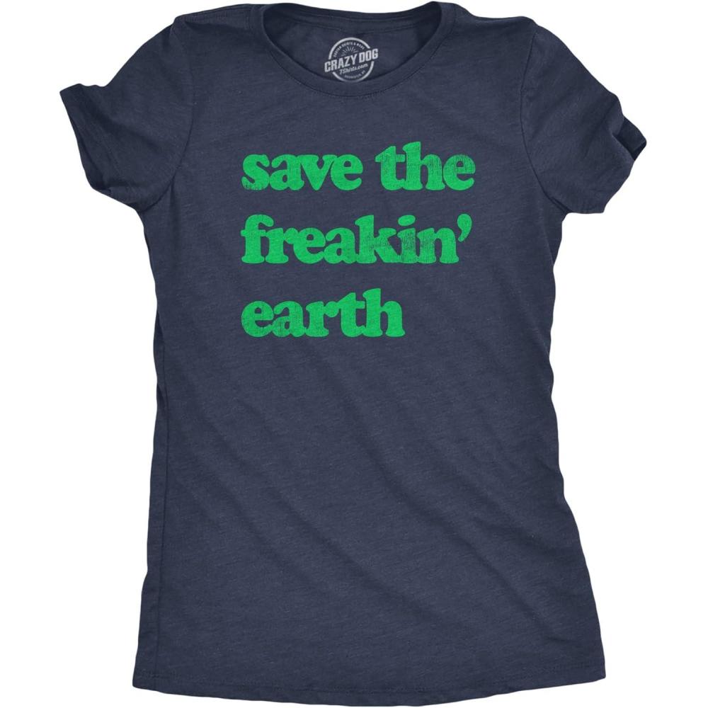 imageWomens Earth Day T Shirt Funny Awesome Environmental Nature Recycling Tee for LadiesHeather Navy Freakin Earth