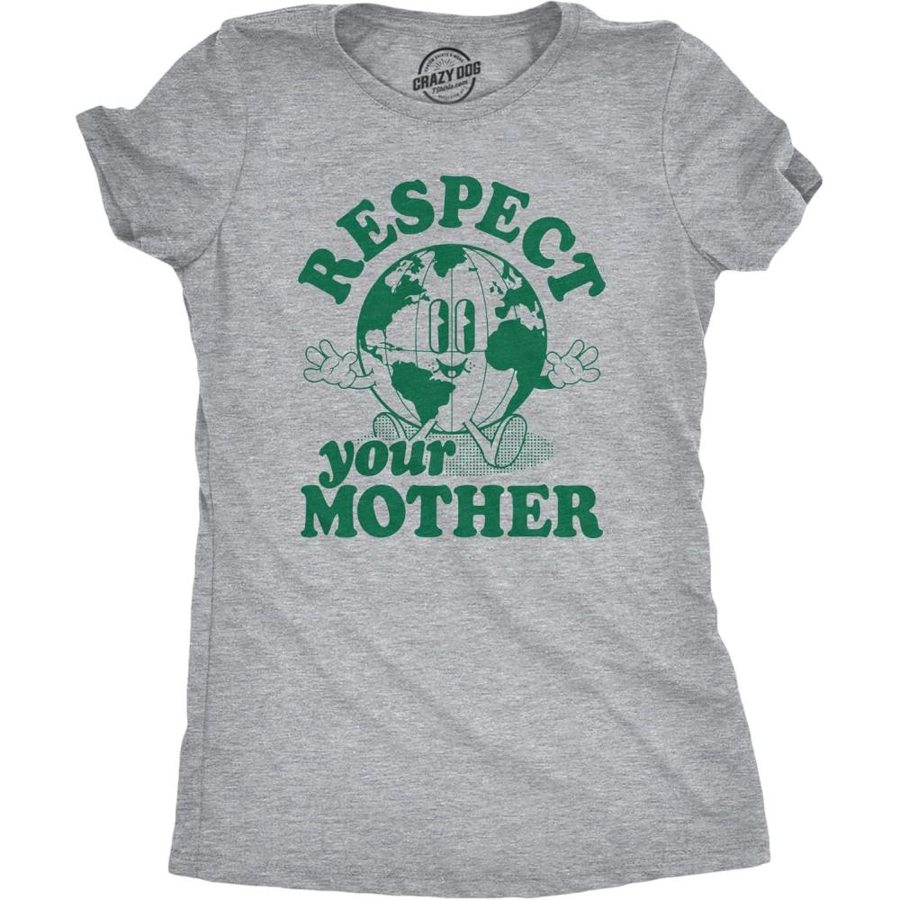 imageWomens Earth Day T Shirt Funny Awesome Environmental Nature Recycling Tee for LadiesLight Heather Grey Respect V2