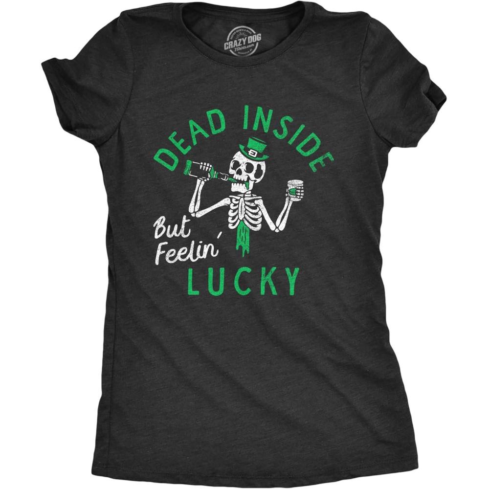 imageWomens Funny St Patricks Day T Shirts for Girls Cute Tees for Saint Patricks DayHeather Black  Dead Inside
