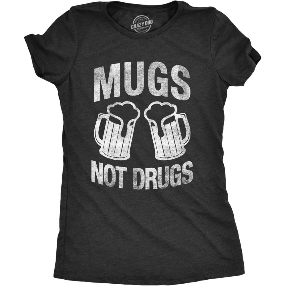 imageWomens Funny St Patricks Day T Shirts for Girls Cute Tees for Saint Patricks DayHeather Black  Mugs Not Drugs