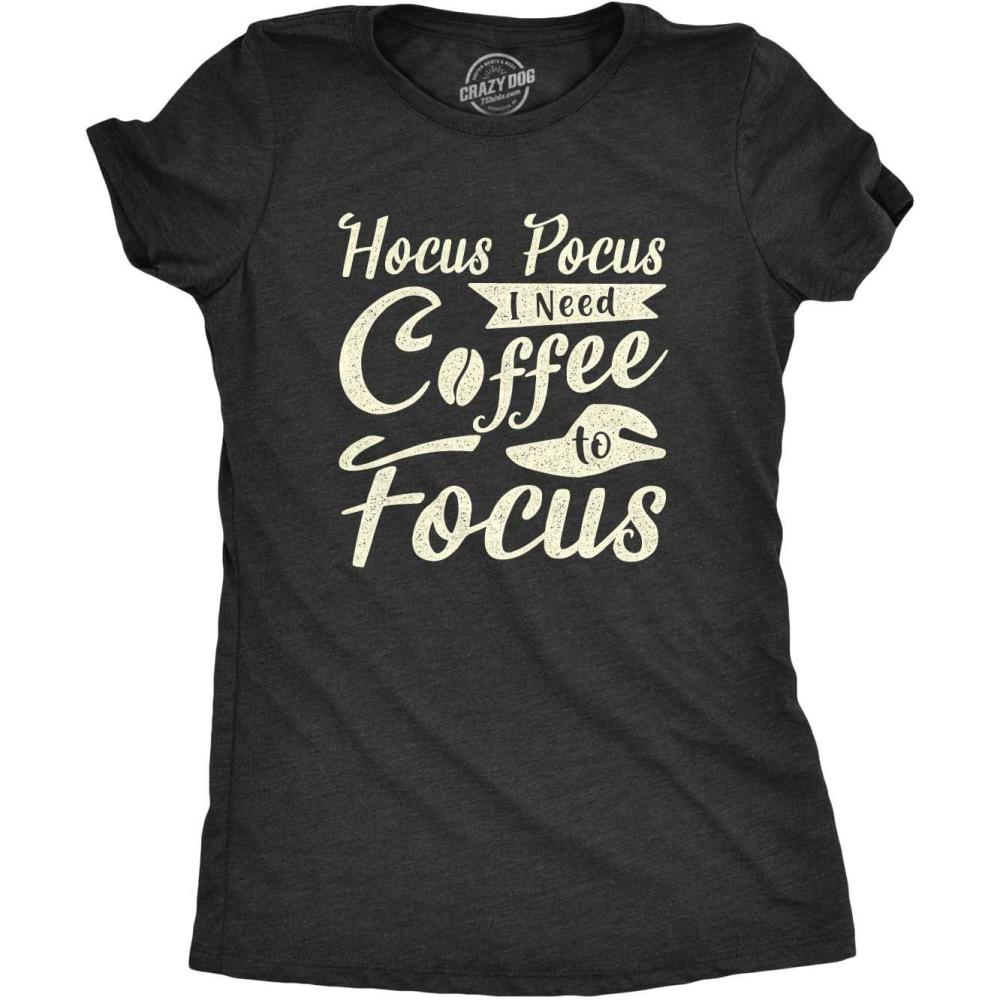imageWomens Hocus Pocus I Need Coffee to Focus T Shirt Funny Halloween Witch TeeHeather Black